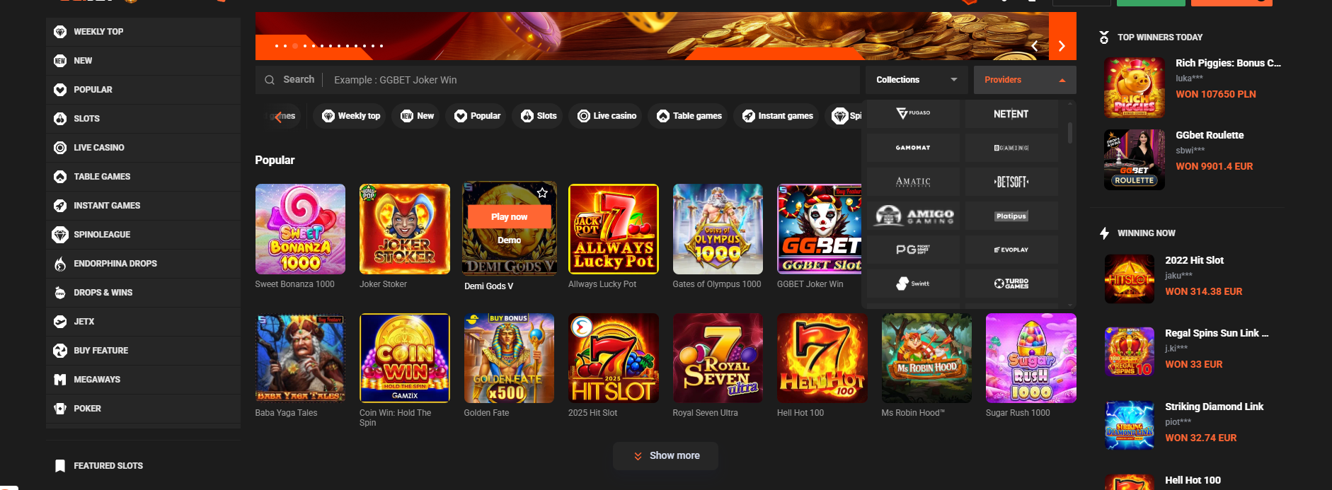 ggbet games selection